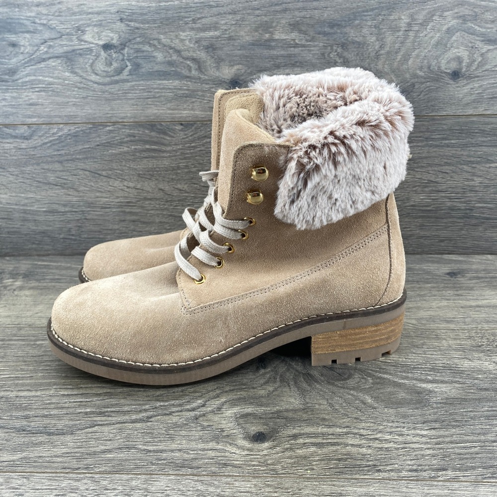 Lexi Suede Faux Fur Lace Up Boots Womens 8 Tan Combat Lug Sole Portugal F1059